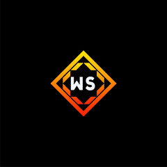 WS initials dynamic geometric logo design features a bold lettering sign in an orange and black color scheme, displayed against a dark background