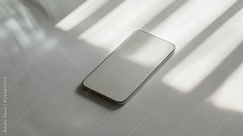 Canvas Prints blank mockup template of a sleek smartphone on a light gray surface, with subtle shadows and a minim