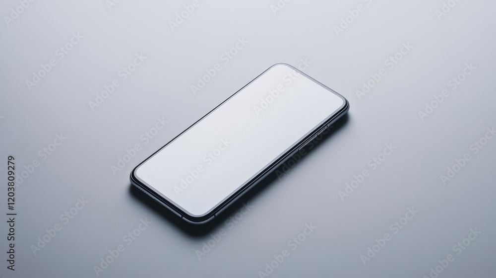 Wall mural blank mockup template of a sleek smartphone on a soft gray background, with minimalist shadows and c