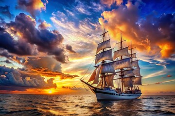 Obraz premium Majestic Classic Sailing Ship on Calm Ocean: Travel, Adventure & History Stock Photo