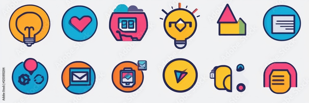 Aufkleber Colorful icons representing different concepts in a modern design with a playful touch suitable for digital platforms. Generative AI