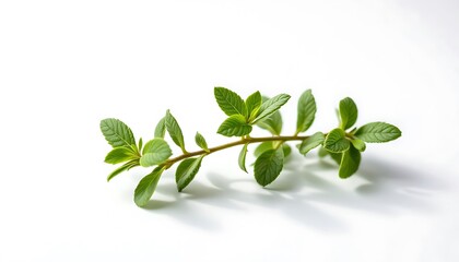 Fototapeta premium Fresh Green Sprig with Lush Leaves on White Background