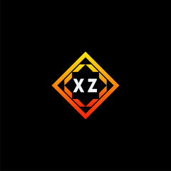 XZ initials dynamic geometric logo design features a bold lettering sign in an orange and black color scheme, displayed against a dark background