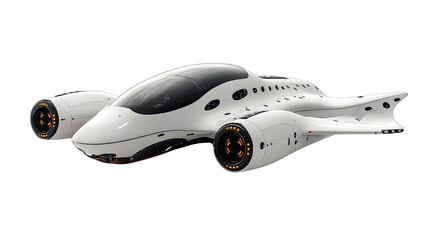 Futuristic Speedster: Sleek, white futuristic vehicle with powerful engines and aerodynamic design, ready for high-speed travel.  A captivating image representing innovation and advanced technology. 