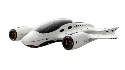 Futuristic Speedster: Sleek, white futuristic vehicle with powerful engines and aerodynamic design, ready for high-speed travel.  A captivating image representing innovation and advanced technology. 