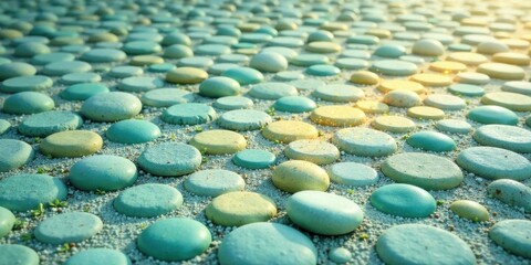 Fototapeta premium Serene Pathway of Smooth Stones A Textured Landscape of Pastel Hues in Sunlight