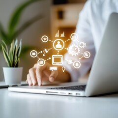 Modern Workplace with Technology and Business Graphics