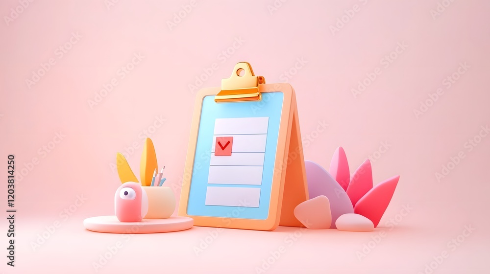 Poster minimal checklist clipboard on pale pink gradient for task prioritization