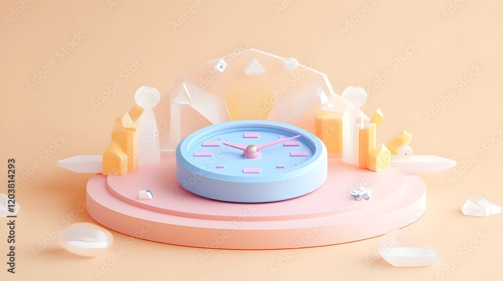 Poster vibrant minimal alarm clock on peach backdrop symbolizing time alerts