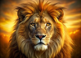 Fototapeta premium Majestic Lion Head Close-up: Powerful Wildlife Portrait with High Depth of Field