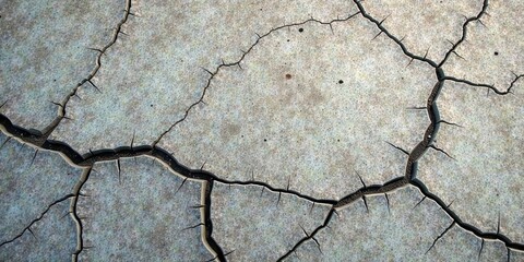 Obraz premium Detailed view of arid cracked earth showcasing a complex network of fissures and crevices in a muted color palette