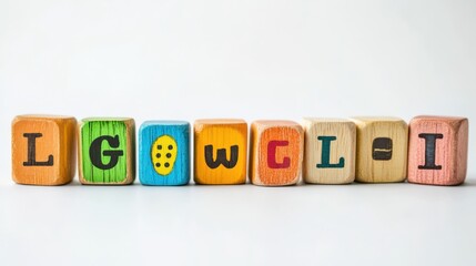 Obraz premium Colorful wooden blocks arranged to form letters, creating a playful and educational scene