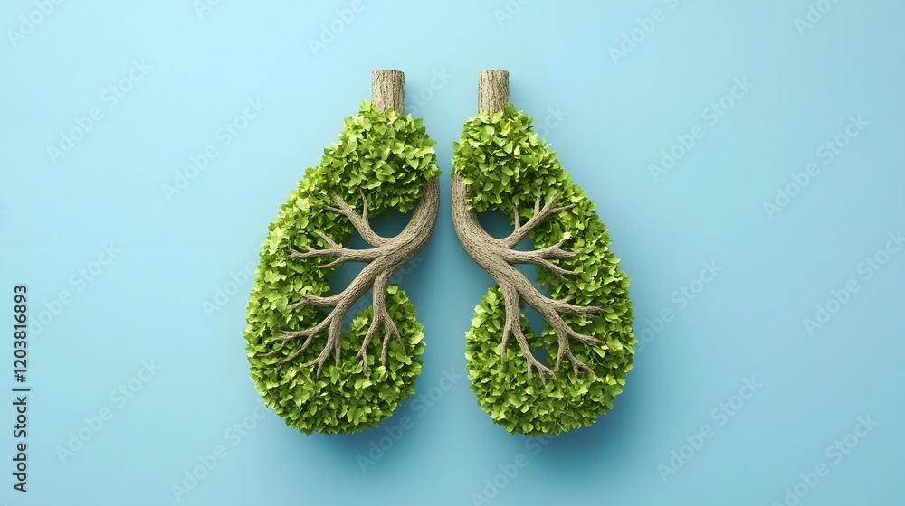 Poster conceptual of lungs made of lush green trees emphasizing connection between nature and health