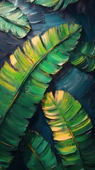 Naklejka premium Beautiful palm leaf in a lush garden under bright sunlight showcasing vibrant greenery
