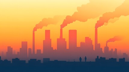 Fototapeta premium Smog-Shrouded Urban Skyline of Industrialized City at Sunset