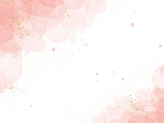 Pastel pink watercolor paint brush glitter gold with golden , dots and stains. Pastel marble alcohol ink drawing effect. pink texture design element for wedding invitation.