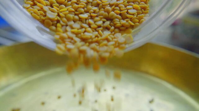 Closeup of Split pigeon pea, Red lentils organic grains