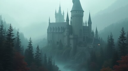 Obraz premium Majestic Medieval Castle with Moat and Spires