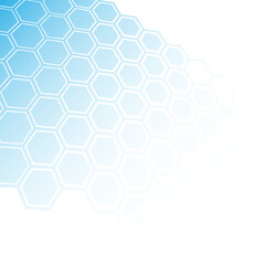 A modern, light blue hexagon pattern fades into a soft white background.