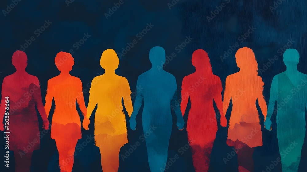 Poster abstract silhouette web connecting diverse figures symbolizing trust and community