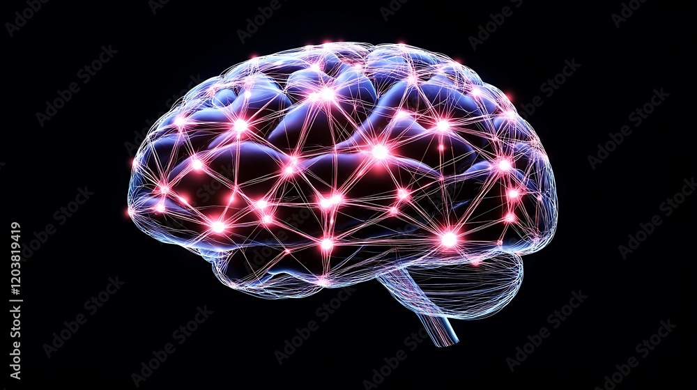 Poster abstract representation of brain with glowing dots and lines