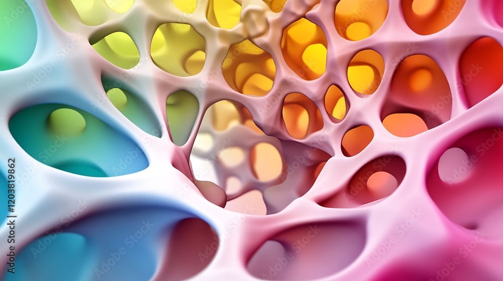 Poster dynamic fractal pattern in clean white style with colorful elements