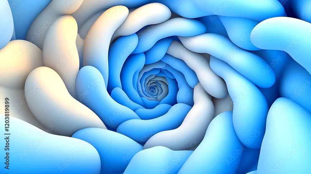 Poster dynamic spiral design in clean white and blue color scheme