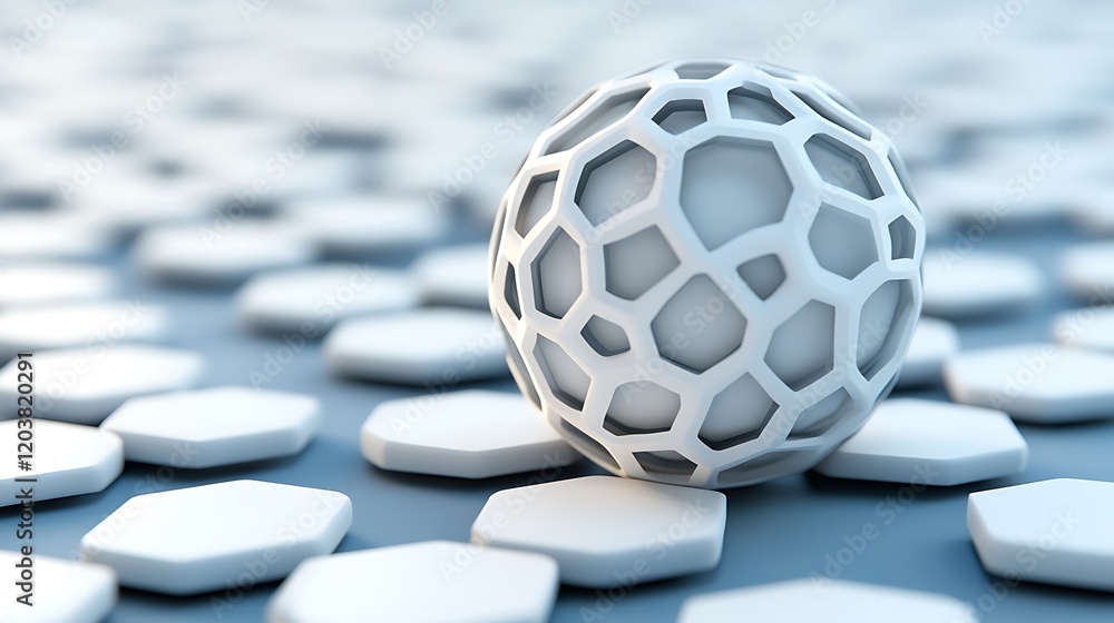 Poster abstract futuristic design with white sphere on hexagonal pattern