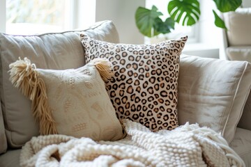 Chic designer throw pillow with cheetah print for modern home decor
