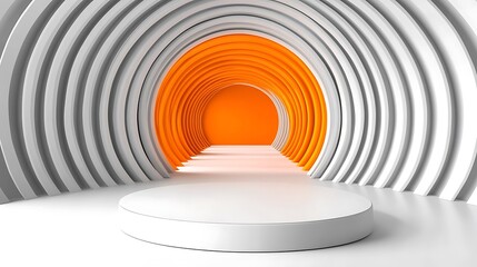 Obraz premium Minimalist Abstract Space with Clean White Curves and Orange Accent
