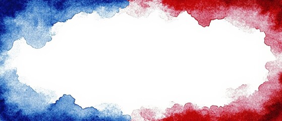 Patriotic July 4th Background - Red, White, and Blue Watercolor Texture with Blank Center. Made with generative AI