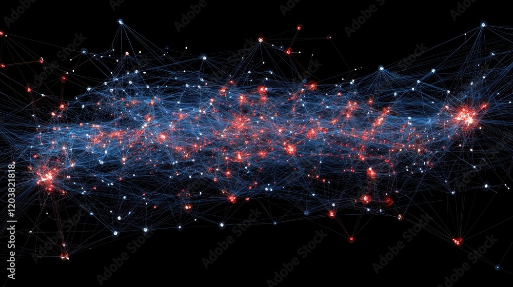 Poster complex neural network visualization with interconnected nodes and glowing points