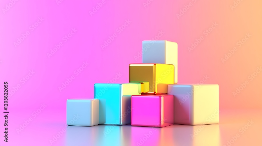 Poster clean and abstract arrangement of colorful blocks on soft background