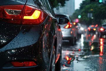 Traffic accident car rearended during rainstorm in urban area captured in high-quality image conveying the impact of weather on road safety