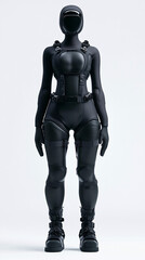 Woman in Fully Covering Clothes Posed Against Minimalistic Backgrounds, Highlighting Bold Modern Design and Futuristic Aesthetic