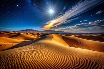 Naklejka premium Majestic Sahara Desert Night: Starry Sky Over Sand Dunes