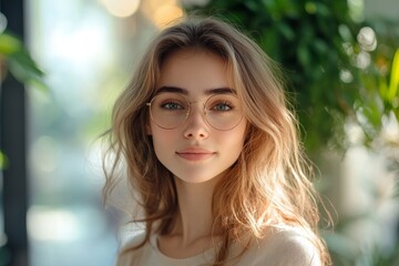 Fototapeta premium Portrait of a young woman with natural makeup and soft expression