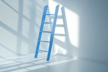 Minimalistic blue ladder in a sunlit room
