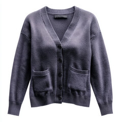 Fototapeta premium Grey knitted cardigan with pockets and button closure.