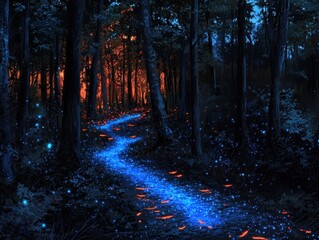 A mystical forest illuminated by soft, radiant vines that dangle from towering bioluminescent trees. Ethereal creatures roam peacefully through glowing underbrush, while shimmering streams of 