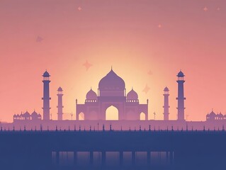 Majestic Mosque Silhouette At Sunset Over Cityscape