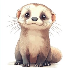 Obraz premium A cute ferret clipart, hand-drawn style, pastel, isolated on white background.