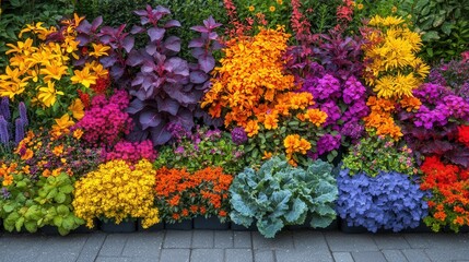 Naklejka premium Vibrant Rainbow Flower Garden Bed