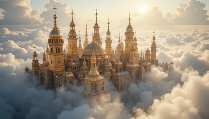 Obraz premium An artificial intelligence-based image of the Golden City in heaven: A Dream of Architecture