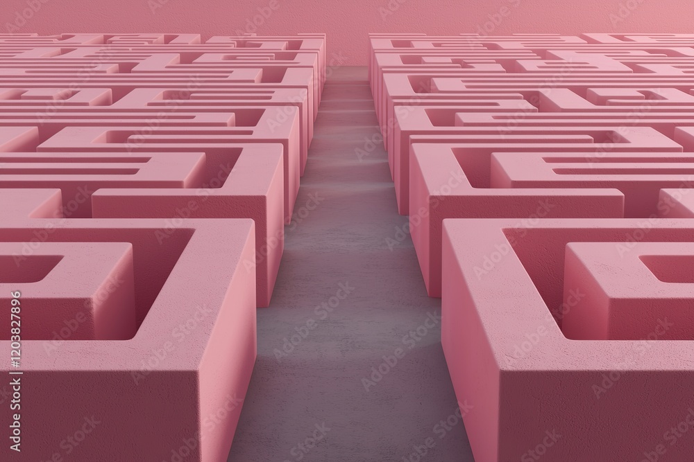 Poster a geometric pink maze creates a surreal perspective, inviting exploration and curiosity with its int
