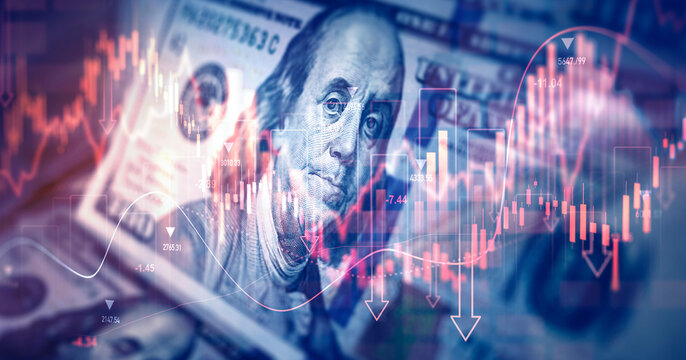 Crisis in USA, rising inflation, devaluation of dollars and the economy. Stock market trading graph american dollar is damage.Effect of recession US economy.