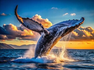 Fototapeta premium Majestic Whale Tail Breach: Ocean Wildlife Portrait Photography