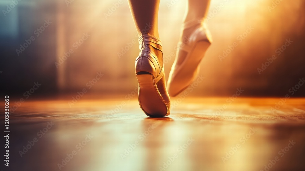 Poster elegant ballet dancer showcasing skill in a warmly lit studio during a captivating performance. gene