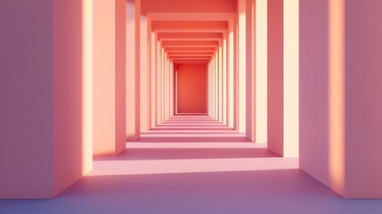 Obraz premium Mesmerizing Geometric Hallway with Soft Glow and Vibrant Colors in 3D