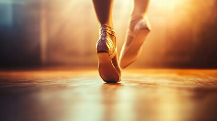 Elegant ballet dancer showcasing skill in a warmly lit studio during a captivating performance. Generative AI